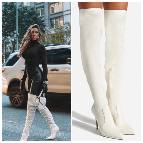 Winter High Shine White Patent Thigh High Boots (Wide Calf) - Picture 4 of 5